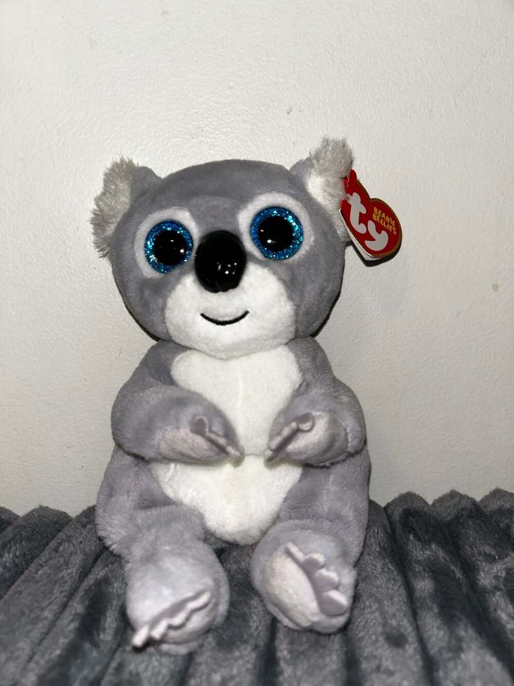 Ty Beanie Bellies Melly Koala Plush Gray Blue Glitter Eyes w/ Heart Tag